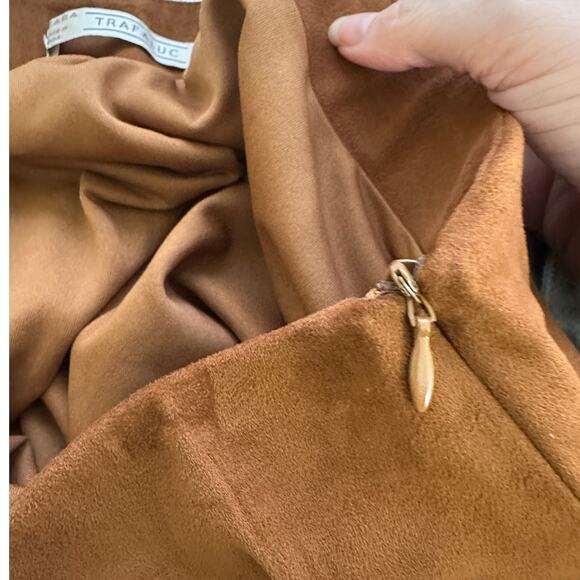 Zara Rust Brown Faux Suede Laser Cut Scalloped Hem Skirt L - Picture 9 of 13